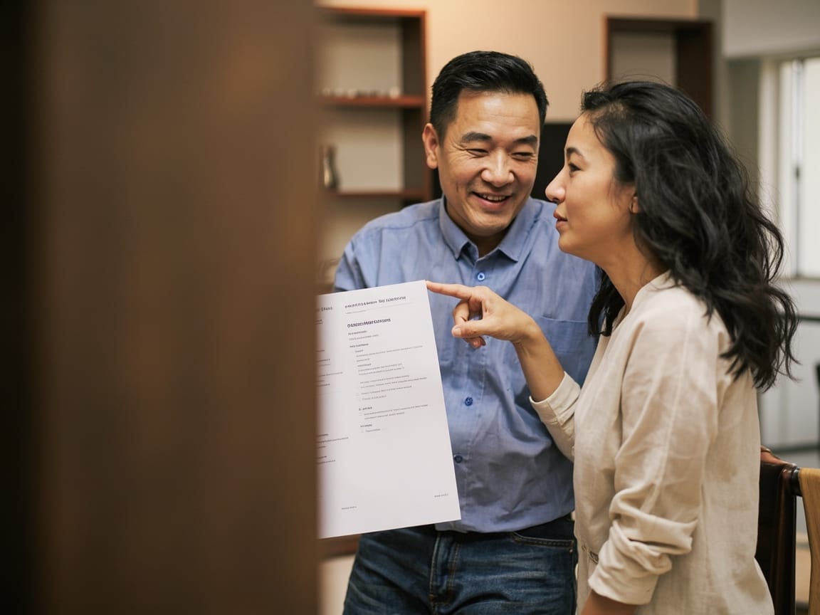 亚洲夫妇审阅验房报告