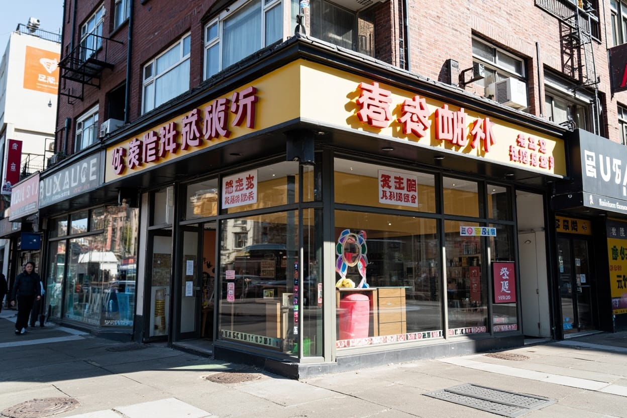 法拉盛主街商业店面（AI 生成示意图，仅供参考）