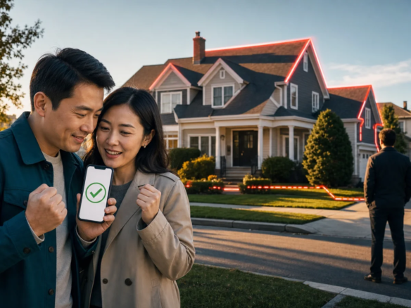 华人买家看到offer接受提示时庆祝，身后的纽约郊区房屋却仍面临另一位买家