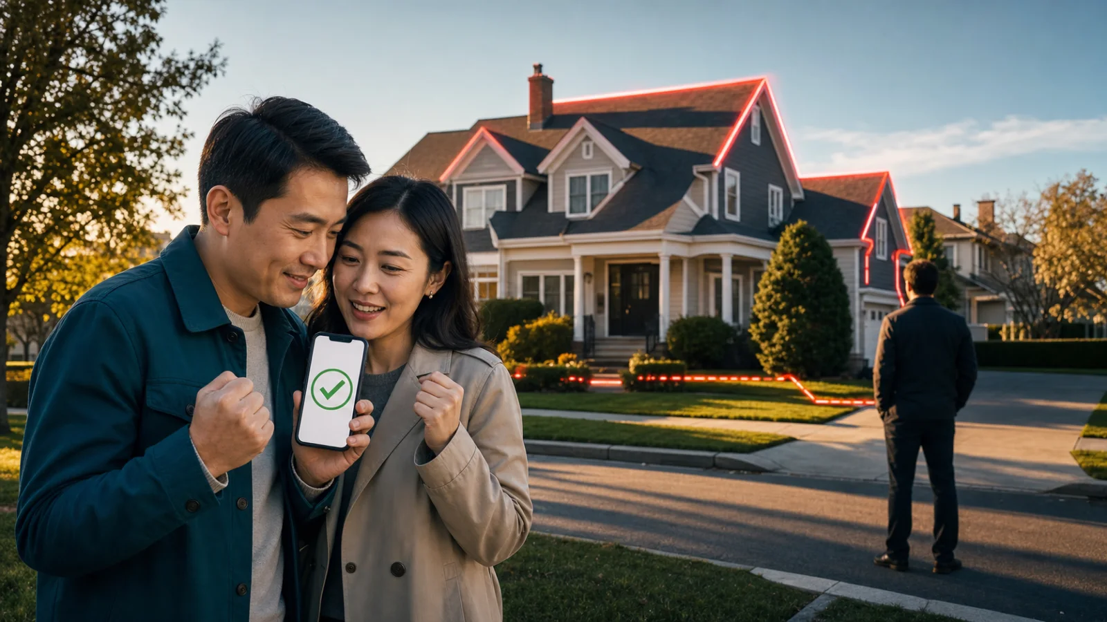 华人买家看到offer接受提示时庆祝，身后的纽约郊区房屋却仍面临另一位买家