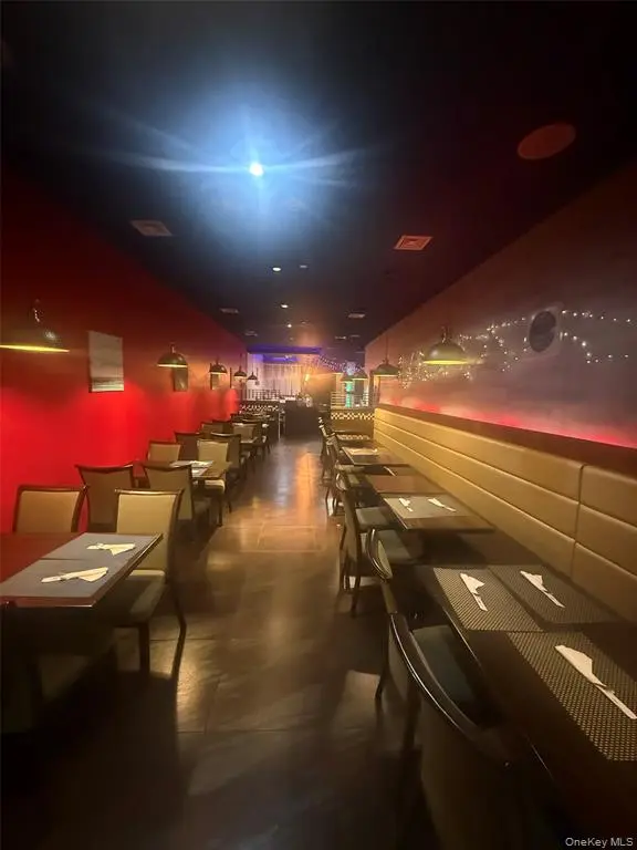 Restaurant dining area with booth seating
