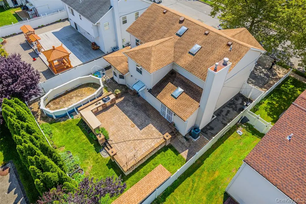 Aerial view of house and patio