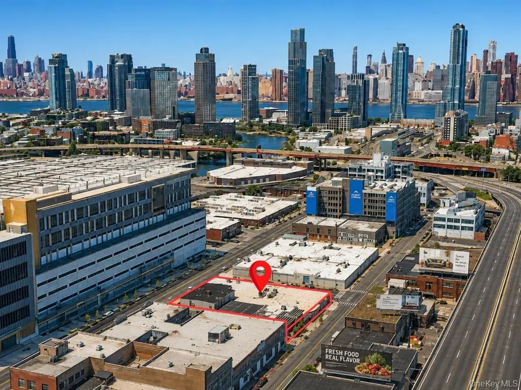 Aerial view of the industrial property and Long Island City skyline