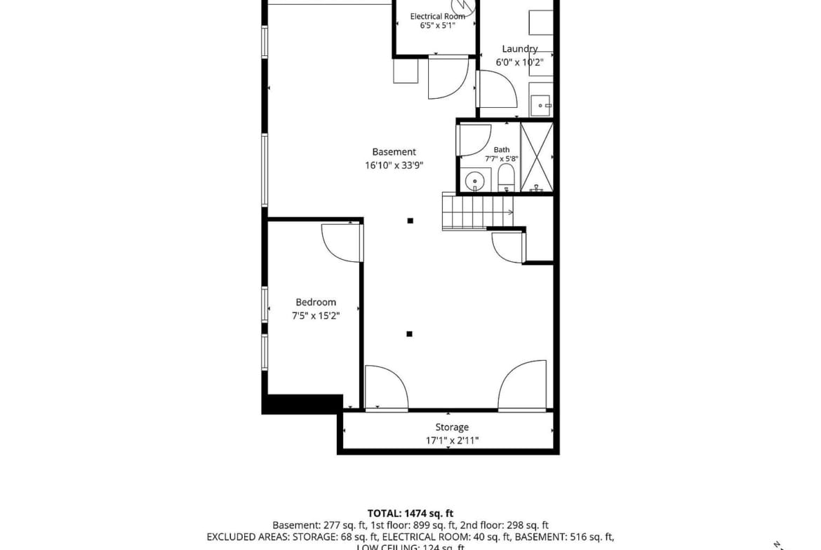 170-19 Pidgeon Meadow Rd地下室户型测量图，尺寸仅供参考。