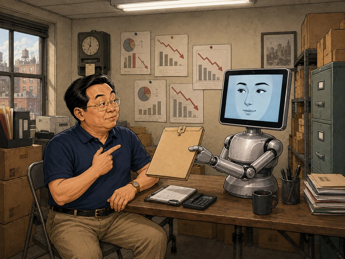 AI员工向老板递出绩效改进文件，老板指着自己难以置信的原创讽刺漫画