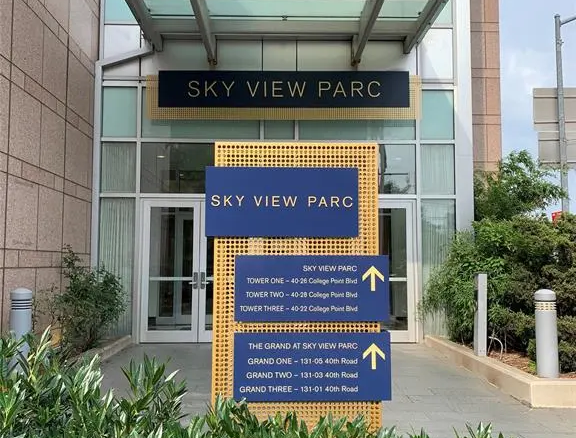 Sky View Parc building entrance in Flushing