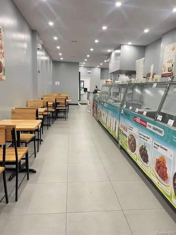 Restaurant seating area and service line