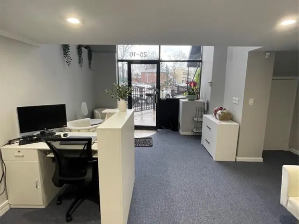 Finished first-floor office with reception area and street entrance
