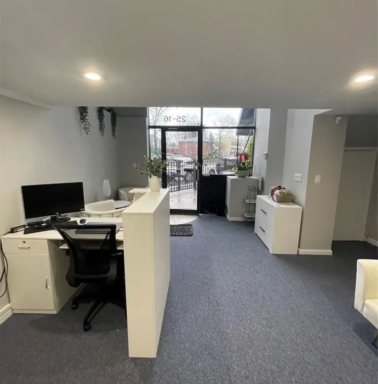 Finished first-floor office with reception area and street entrance