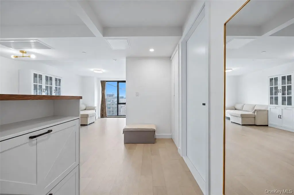 Bright open living area inside the west-facing condominium