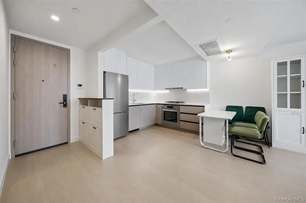 Entry and open-plan living space with modern finishes