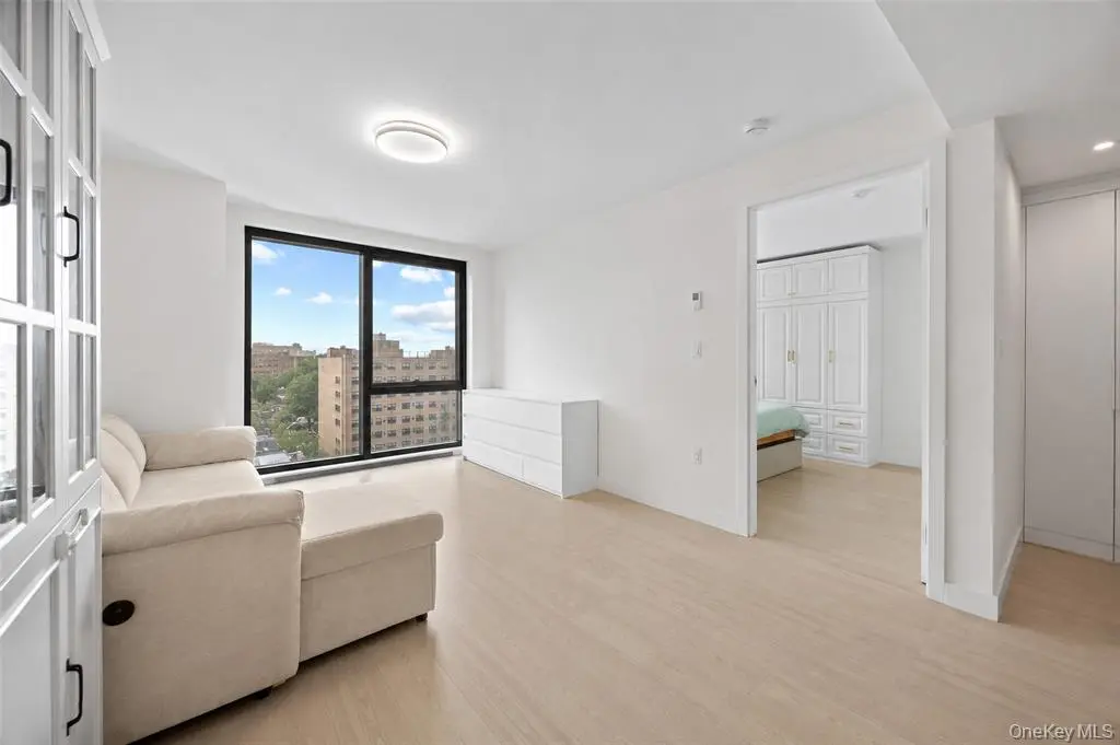 Living room and bedroom entrance with built-in storage