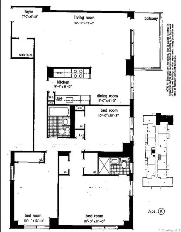 Floor plan of the three-bedroom corner co-op at Carlyle Towers