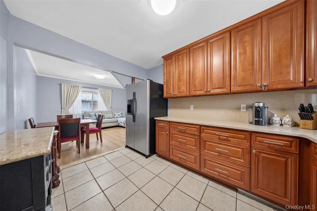 Kitchen peninsula and adjacent dining area